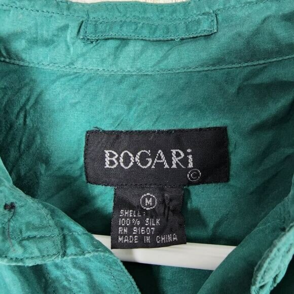 Bogari Silk Button Down Blouse Teal Size Medium - Picture 3 of 9